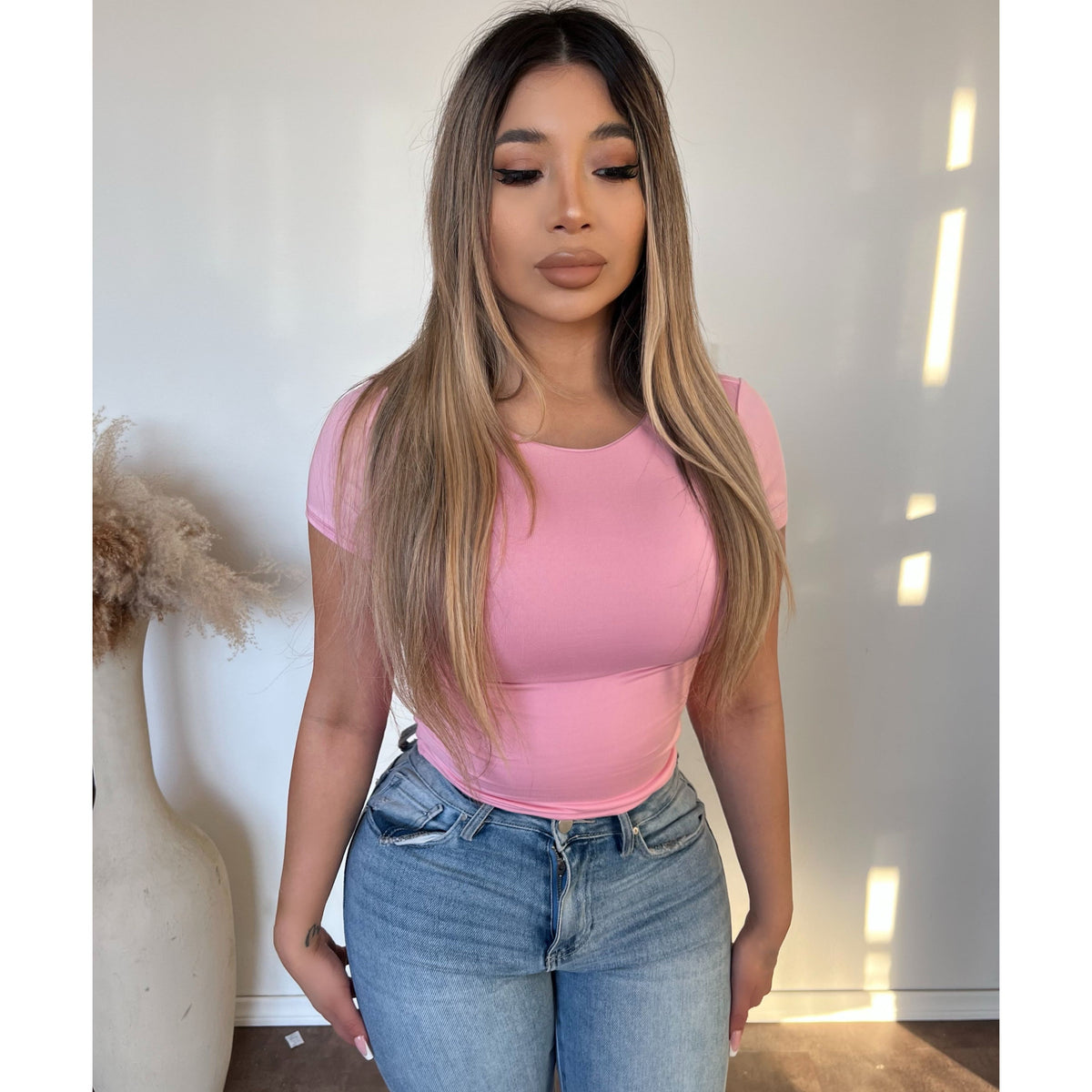 Valerie Short Sleeve Top (Pink)