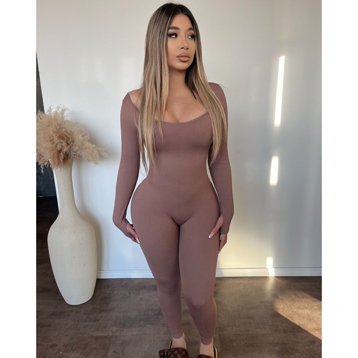 Sarah long sleeve jumpsuit (Deep Taupe)