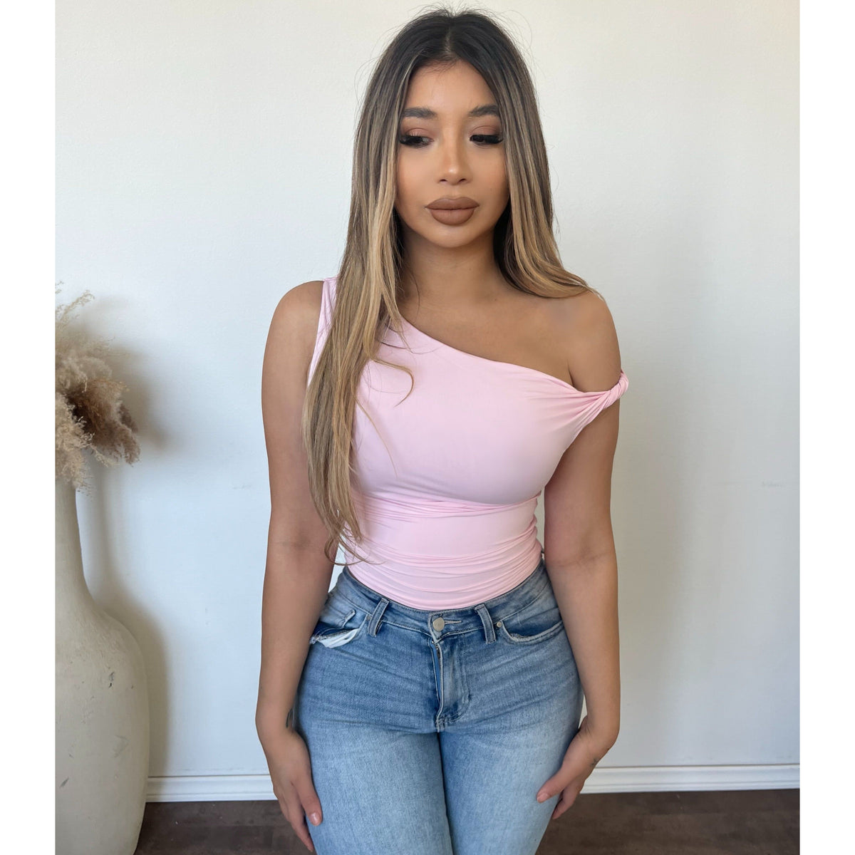 Jamie One Shoulder Top (Pale Pink)