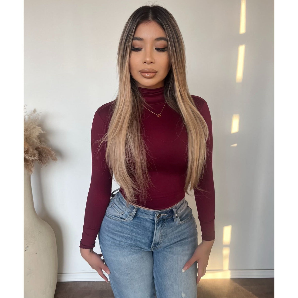 Gina Turtle Neck Top (Burgundy)