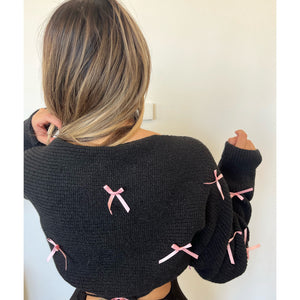 Bowie Shrug Crop Cardigan (Black pink)