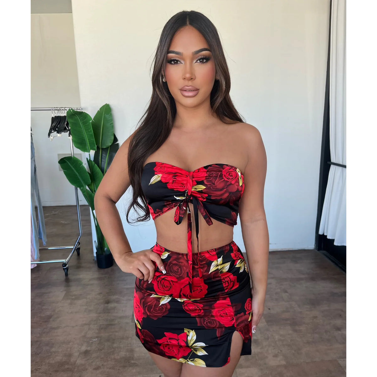 Stephanie Skirt Set (Red Floral)