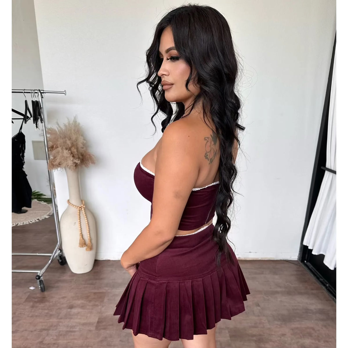 Riley skirt set (burgundy)