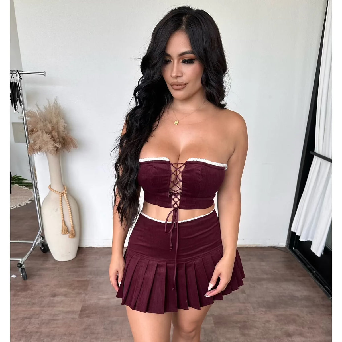 Riley skirt set (burgundy)